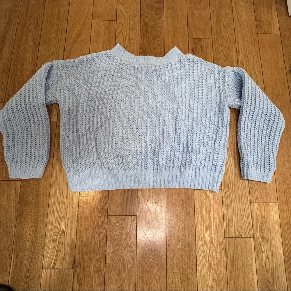 SO Light Blue Open-Knit Chunky Crewneck Sweater- Super Soft